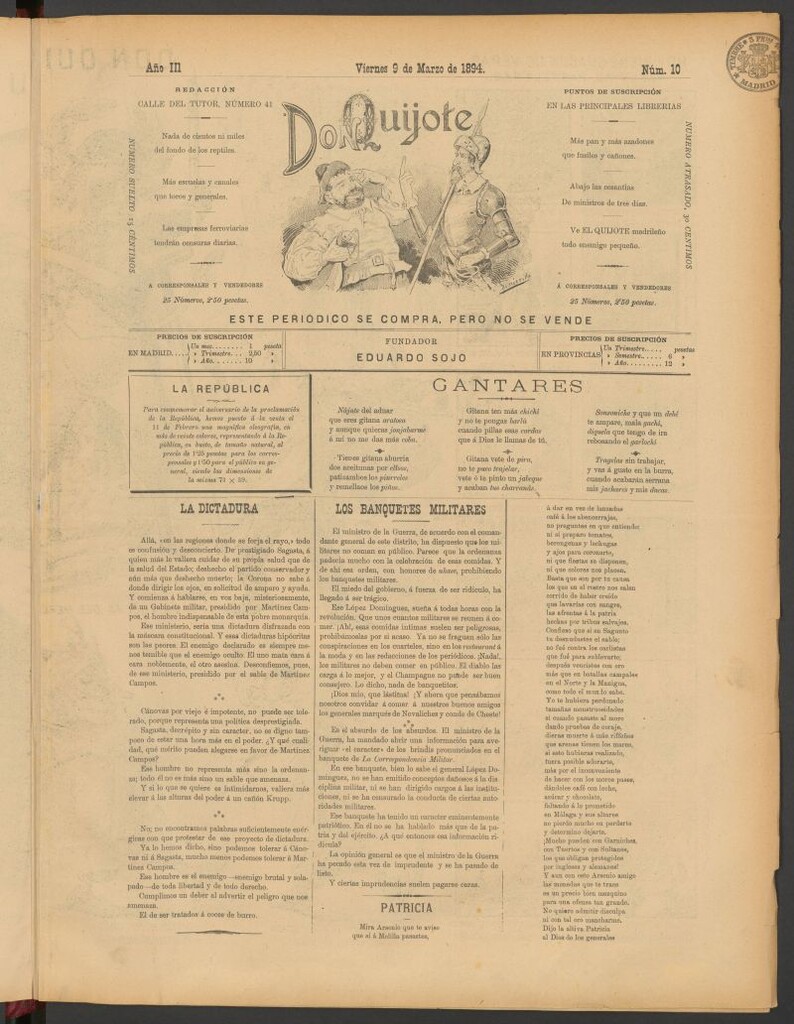 Miniatura de Don Quijote (Madrid) del 9 de marzo de 1894
