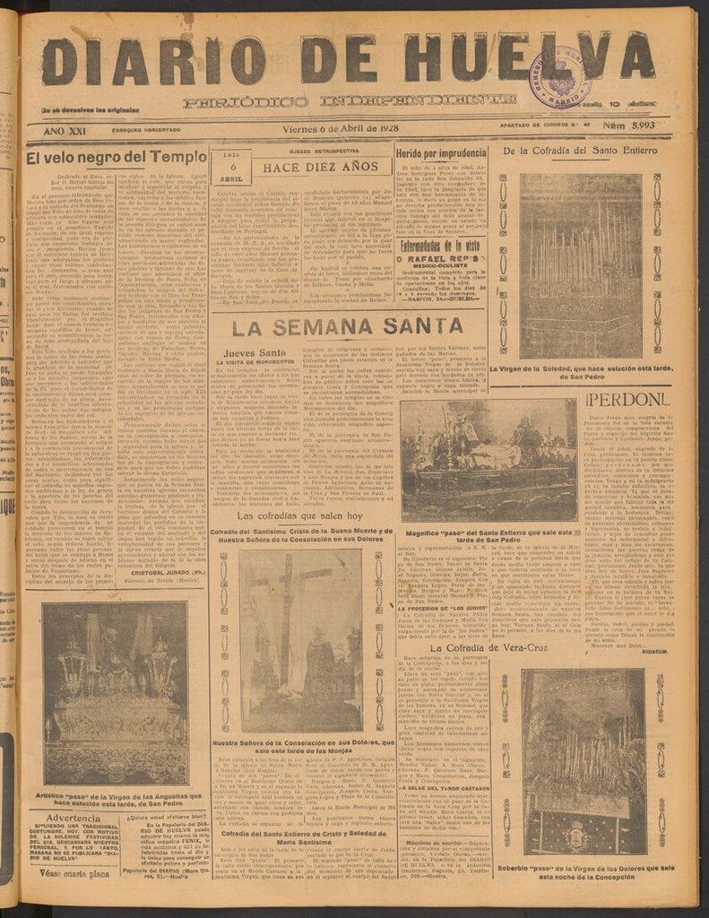 Miniatura de Diario de Huelva : periódico independiente del 6 de abril de 1928