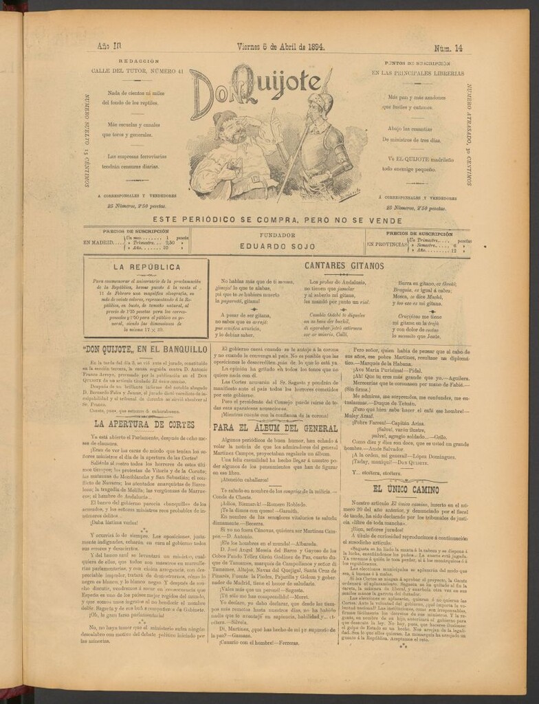 Miniatura de Don Quijote (Madrid) del 6 de abril de 1894
