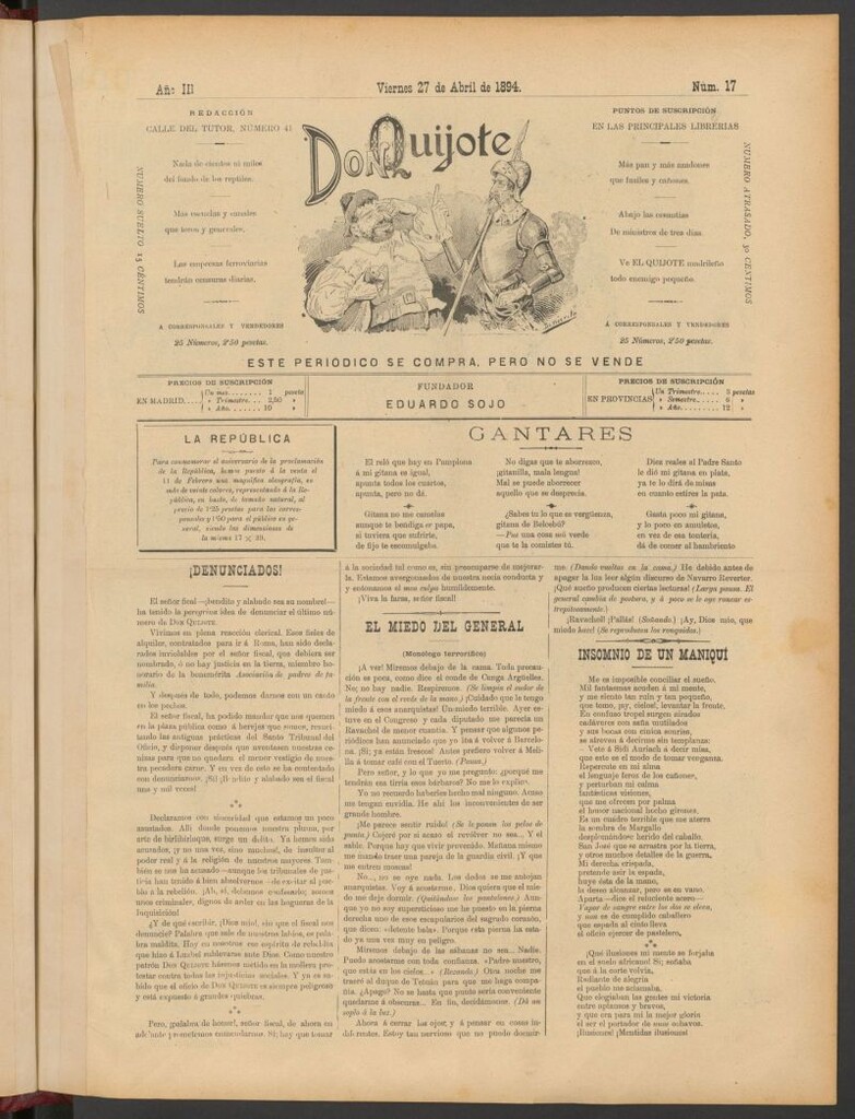 Miniatura de Don Quijote (Madrid) del 27 de abril de 1894