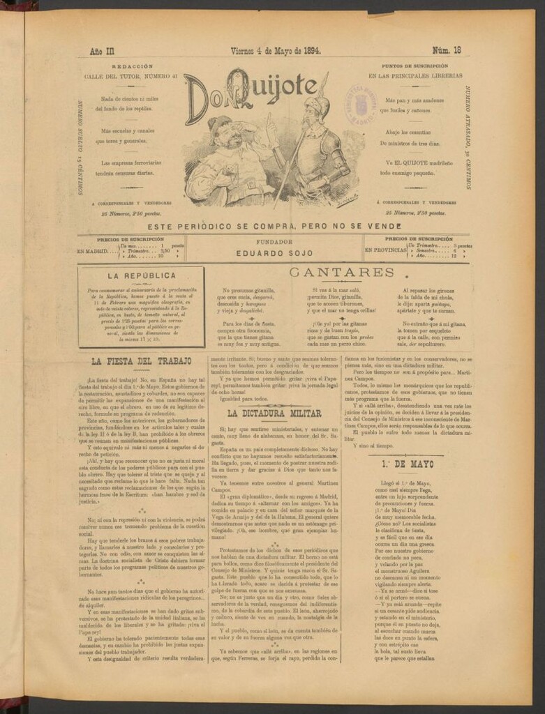 Miniatura de Don Quijote (Madrid) del 4 de mayo de 1894
