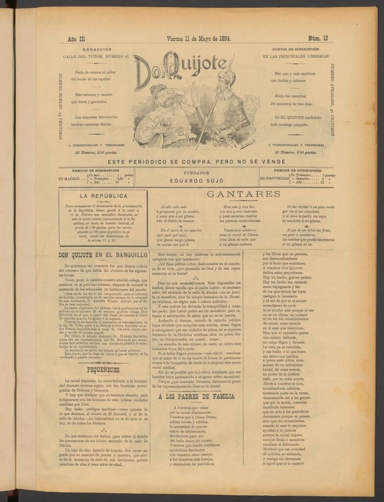 Miniatura de Don Quijote (Madrid) del 11 de mayo de 1894