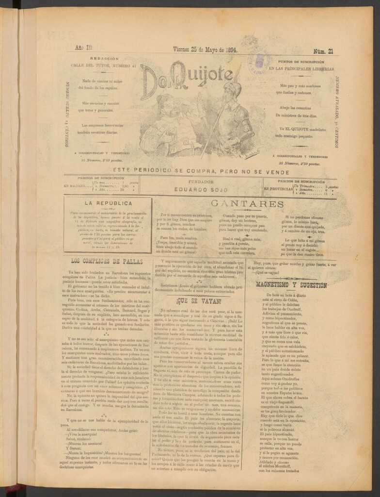 Miniatura de Don Quijote (Madrid) del 25 de mayo de 1894