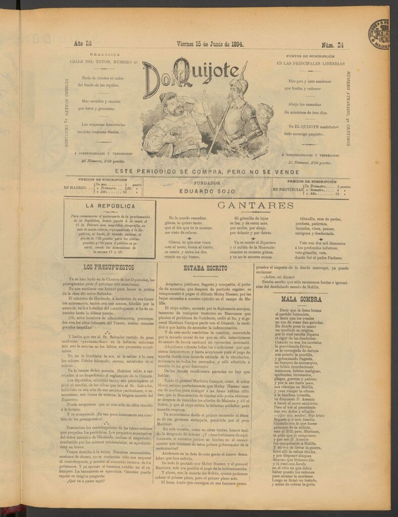 Miniatura de Don Quijote (Madrid) del 15 de junio de 1894