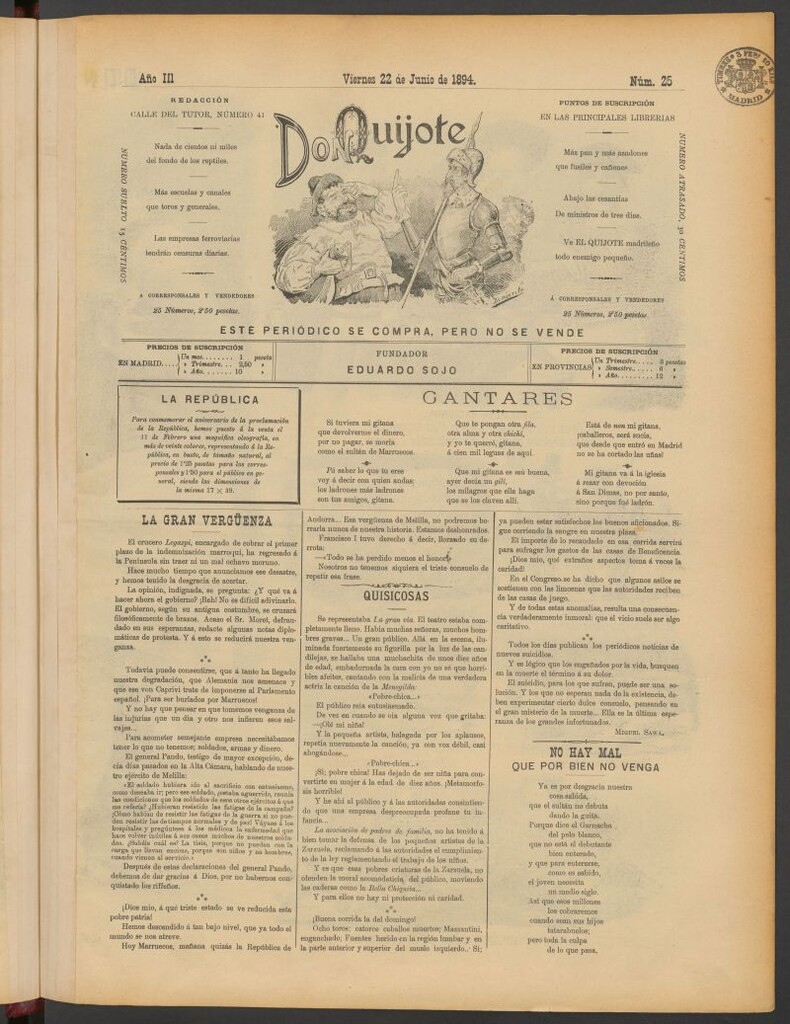 Miniatura de Don Quijote (Madrid) del 22 de junio de 1894