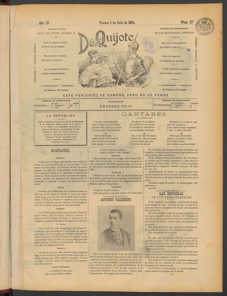 Miniatura de Don Quijote (Madrid) del 6 de julio de 1894