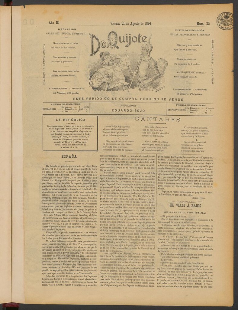 Miniatura de Don Quijote (Madrid) del 31 de agosto de 1894