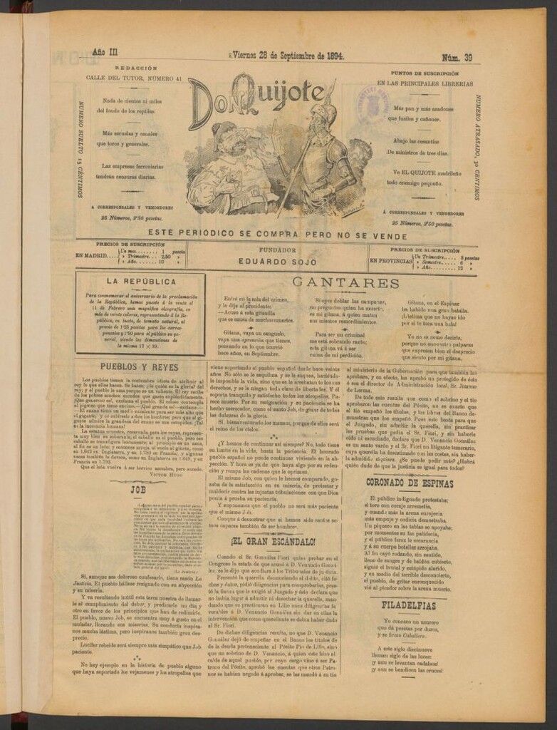 Miniatura de Don Quijote (Madrid) del 28 de septiembre de 1894