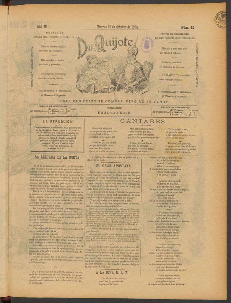 Miniatura de Don Quijote (Madrid) del 19 de octubre de 1894