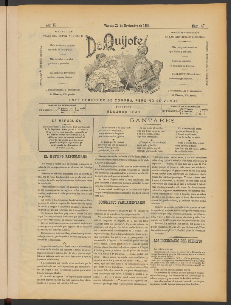 Miniatura de Don Quijote (Madrid) del 23 de noviembre de 1894