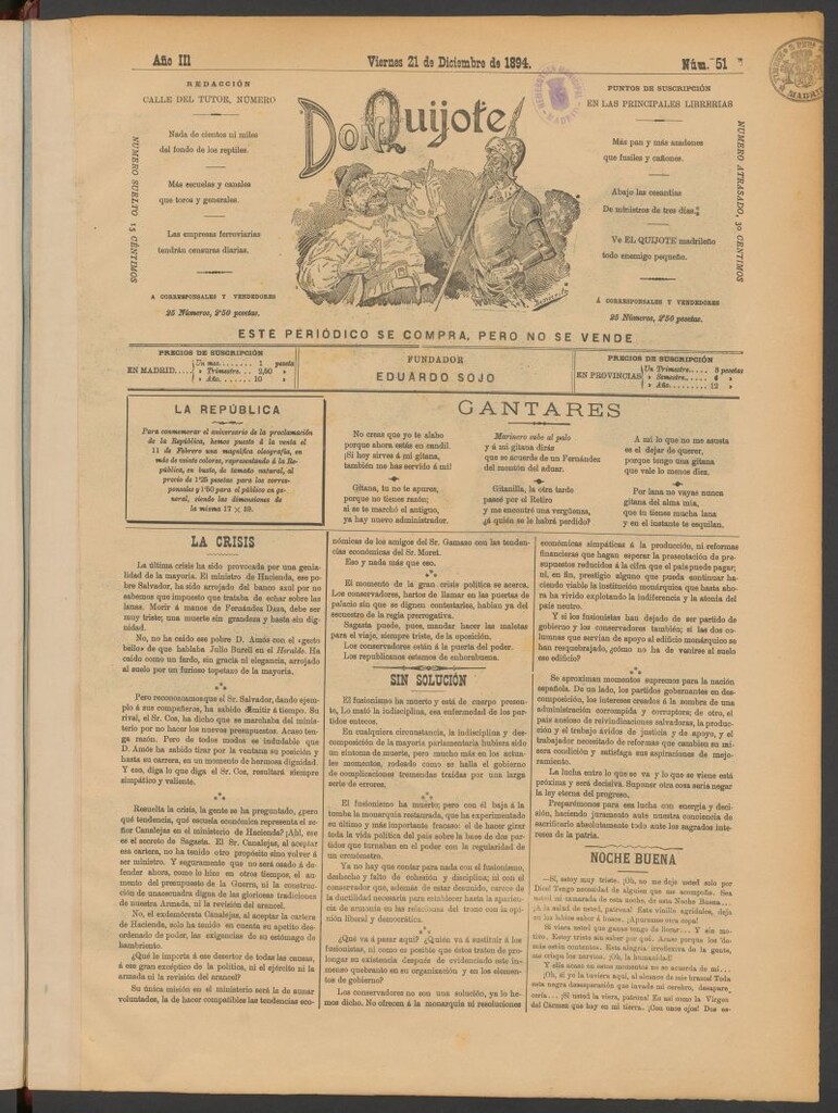 Miniatura de Don Quijote (Madrid) del 21 de diciembre de 1894
