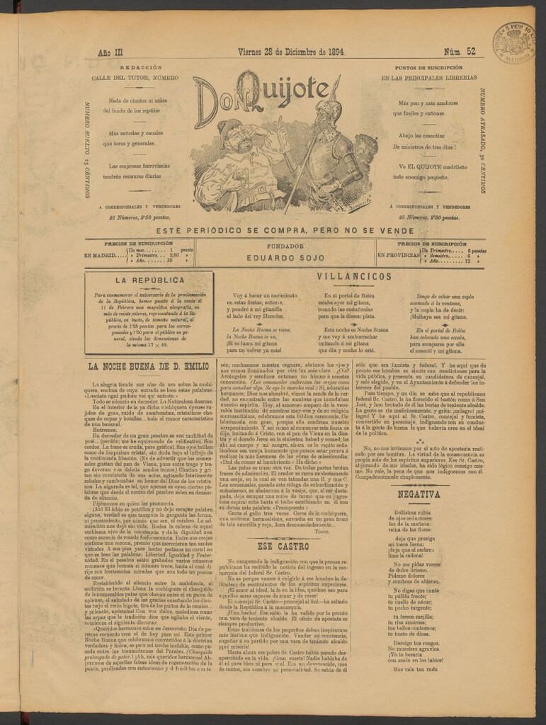 Miniatura de Don Quijote (Madrid) del 28 de diciembre de 1894