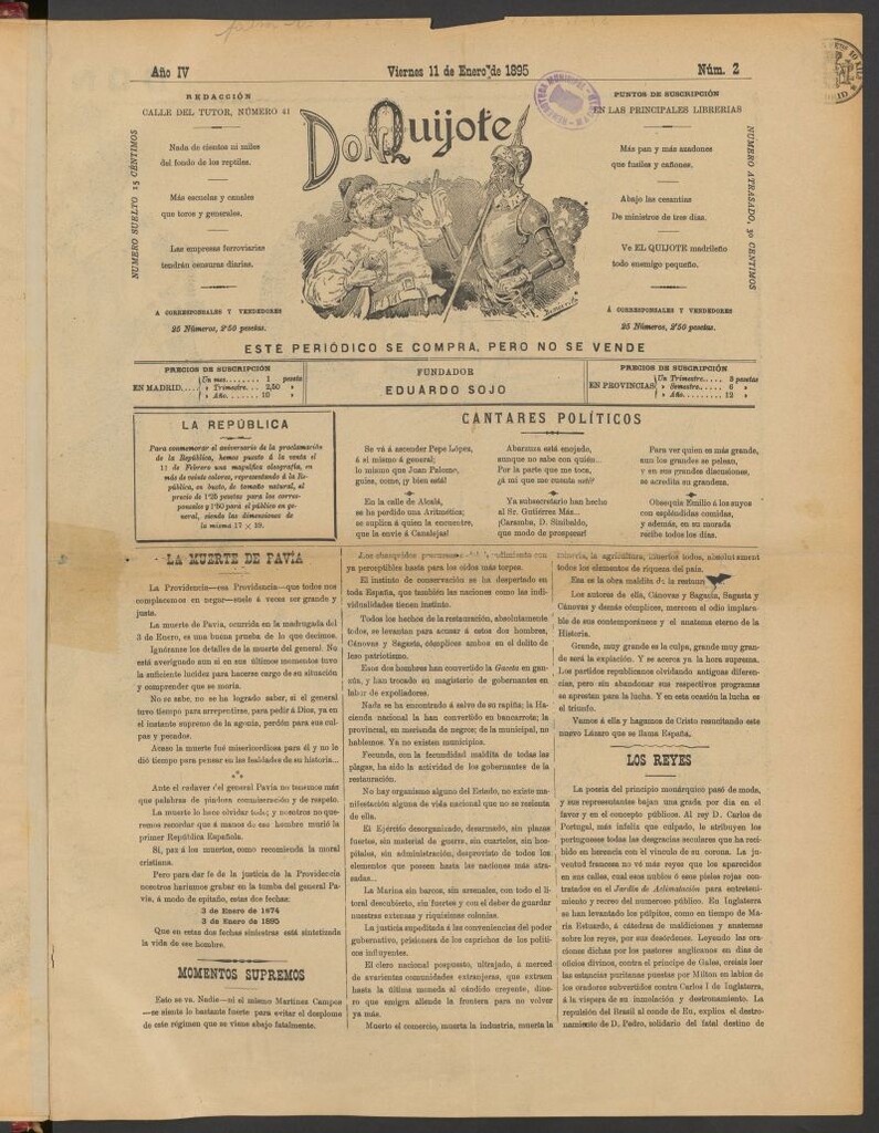 Miniatura de Don Quijote (Madrid) del 11 de enero de 1895