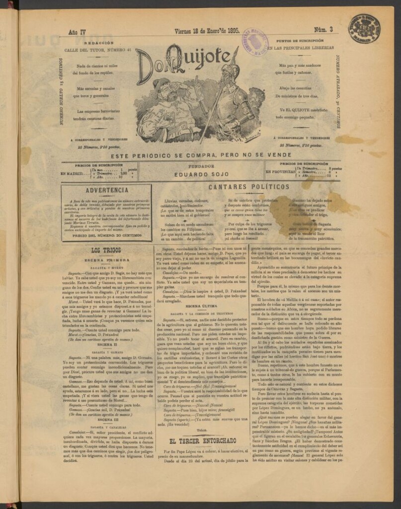 Miniatura de Don Quijote (Madrid) del 18 de enero de 1895