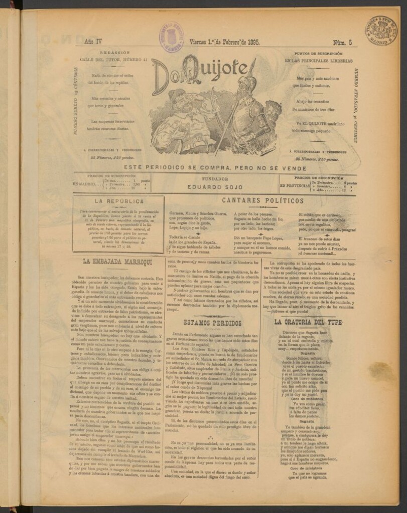Miniatura de Don Quijote (Madrid) del 1 de febrero de 1895