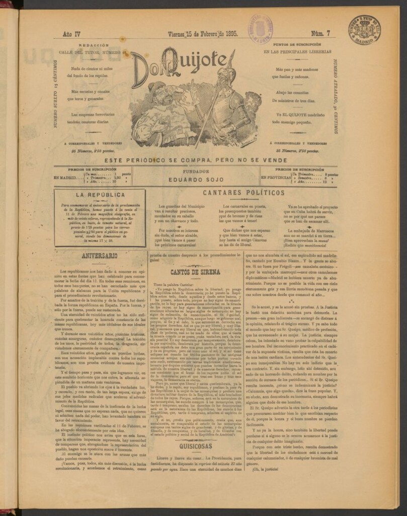 Miniatura de Don Quijote (Madrid) del 15 de febrero de 1895