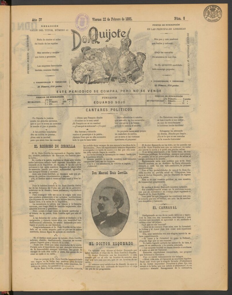 Miniatura de Don Quijote (Madrid) del 22 de febrero de 1895