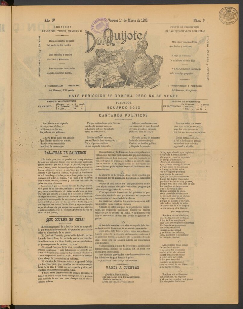 Miniatura de Don Quijote (Madrid) del 1 de marzo de 1895