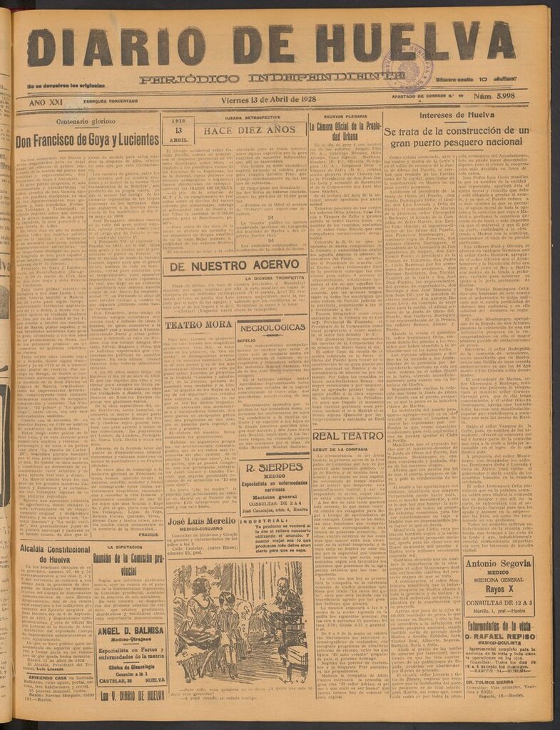 Miniatura de Diario de Huelva : periódico independiente del 13 de abril de 1928