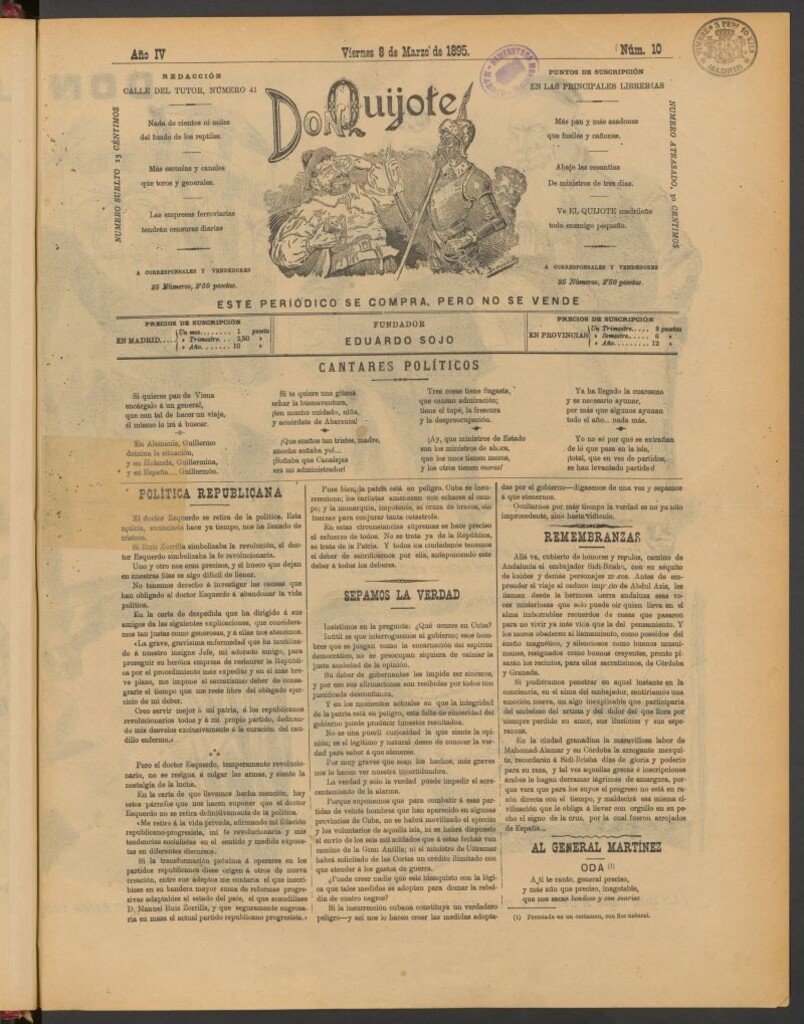 Miniatura de Don Quijote (Madrid) del 8 de marzo de 1895