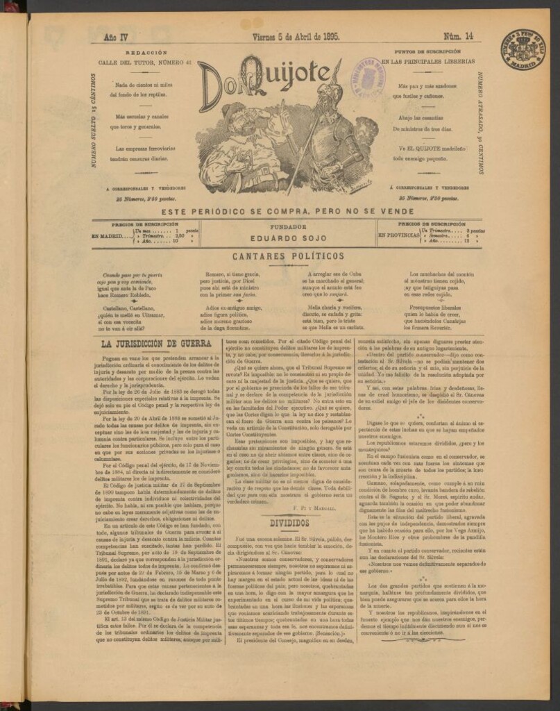 Miniatura de Don Quijote (Madrid) del 5 de abril de 1895