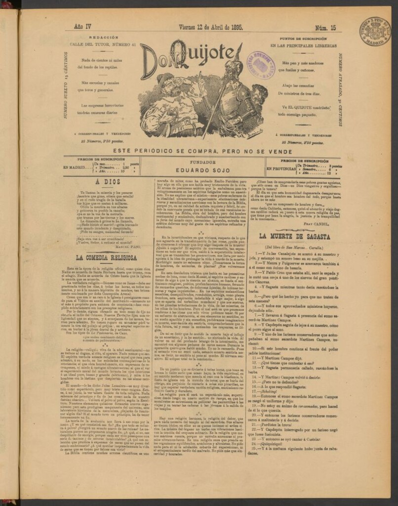 Miniatura de Don Quijote (Madrid) del 12 de abril de 1895