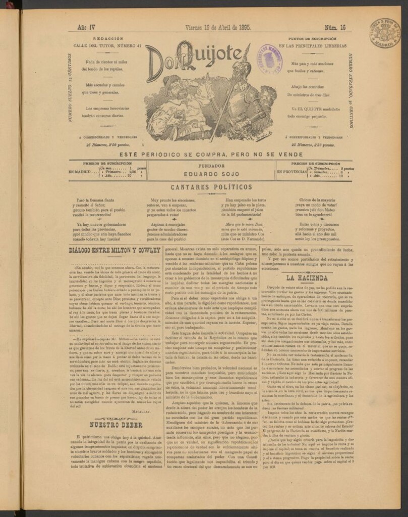 Miniatura de Don Quijote (Madrid) del 19 de abril de 1895