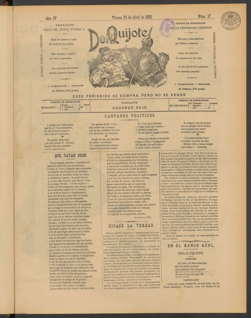 Miniatura de Don Quijote (Madrid) del 26 de abril de 1895