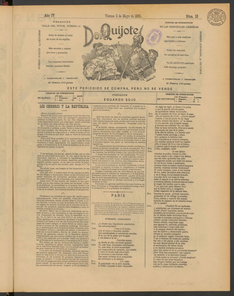 Miniatura de Don Quijote (Madrid) del 3 de mayo de 1895
