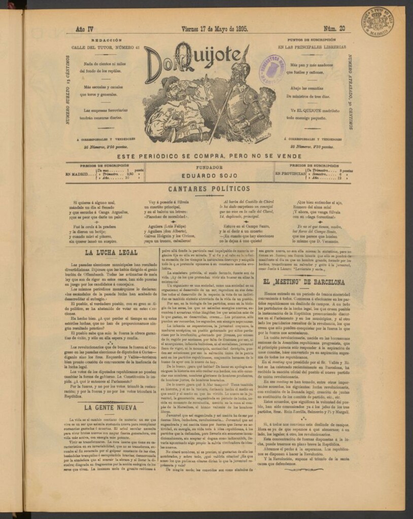 Miniatura de Don Quijote (Madrid) del 17 de mayo de 1895