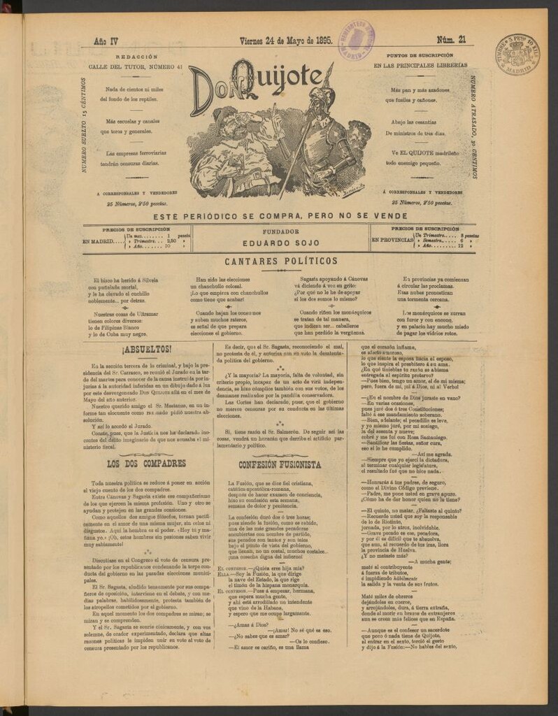 Miniatura de Don Quijote (Madrid) del 24 de mayo de 1895