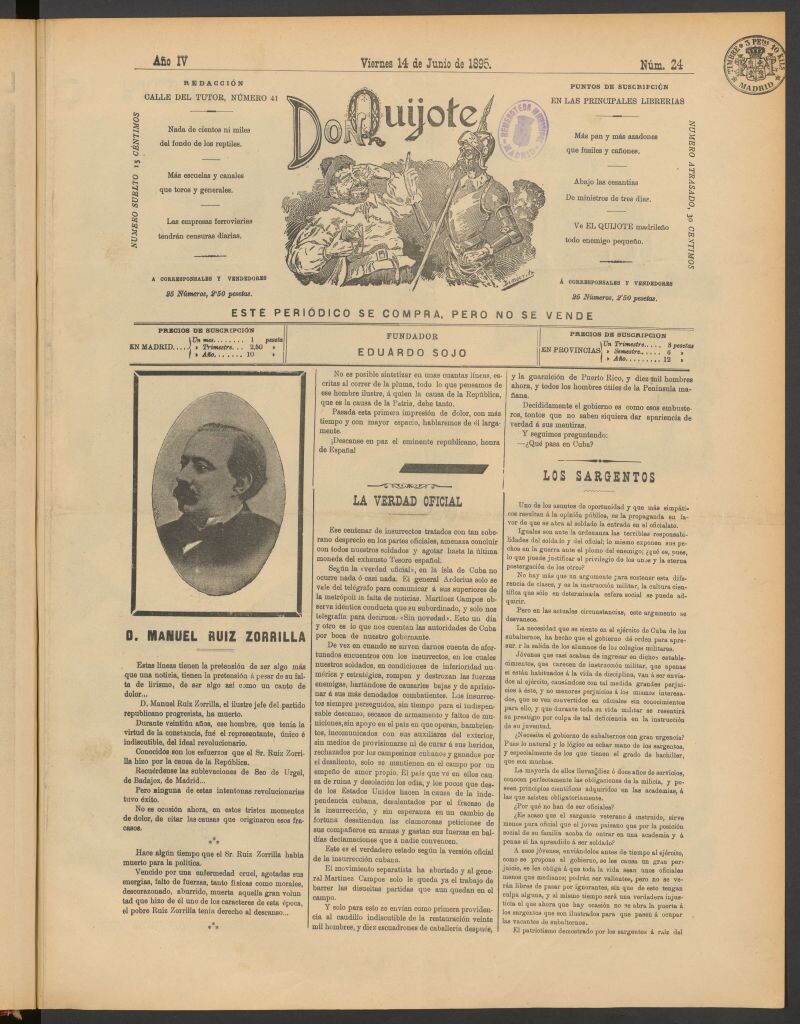 Miniatura de Don Quijote (Madrid) del 14 de junio de 1895