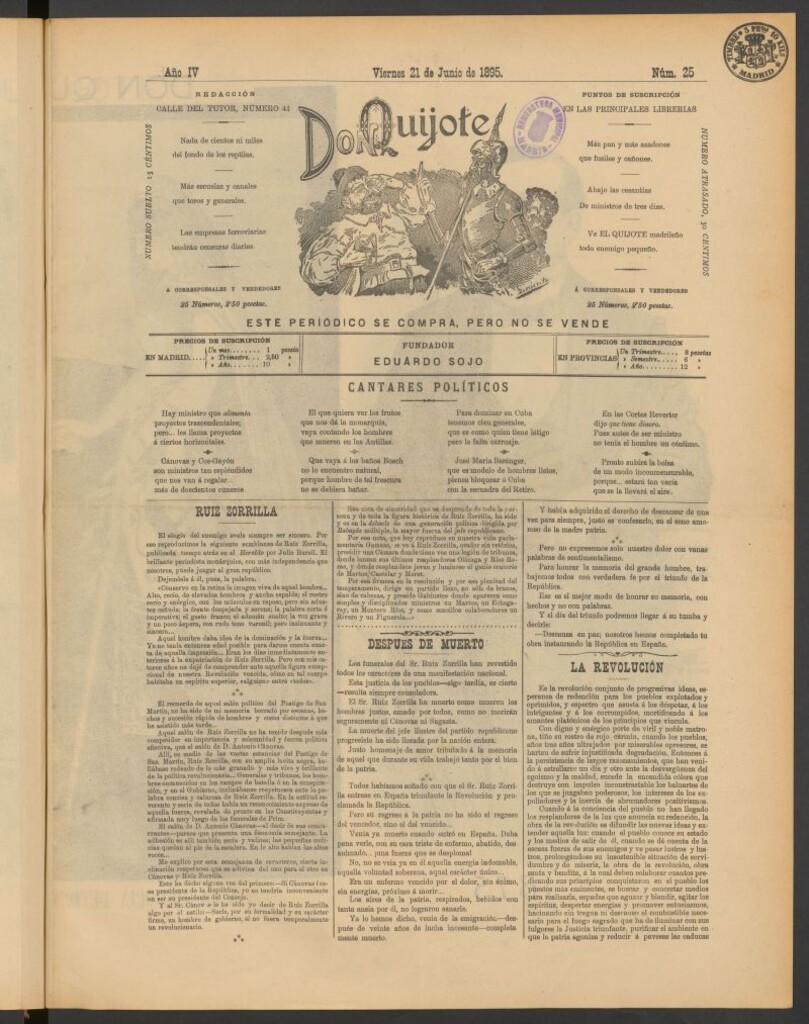 Miniatura de Don Quijote (Madrid) del 21 de junio de 1895