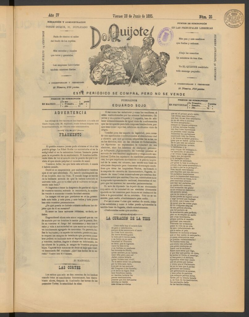 Miniatura de Don Quijote (Madrid) del 28 de junio de 1895