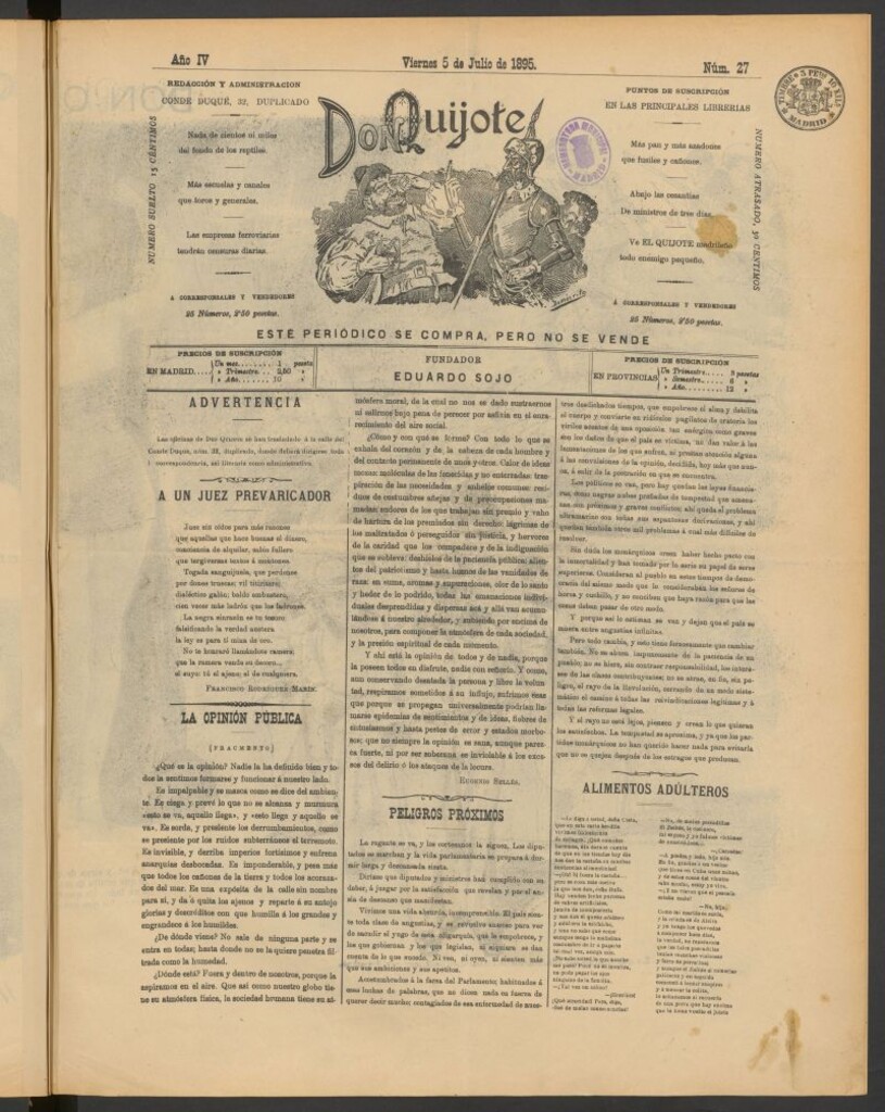 Miniatura de Don Quijote (Madrid) del 5 de julio de 1895