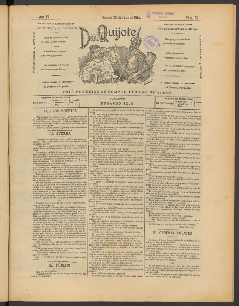 Miniatura de Don Quijote (Madrid) del 26 de julio de 1895