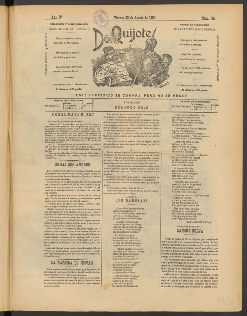 Miniatura de Don Quijote (Madrid) del 23 de agosto de 1895