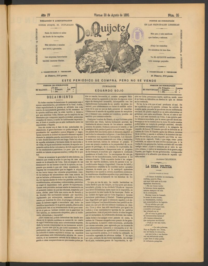 Miniatura de Don Quijote (Madrid) del 30 de agosto de 1895