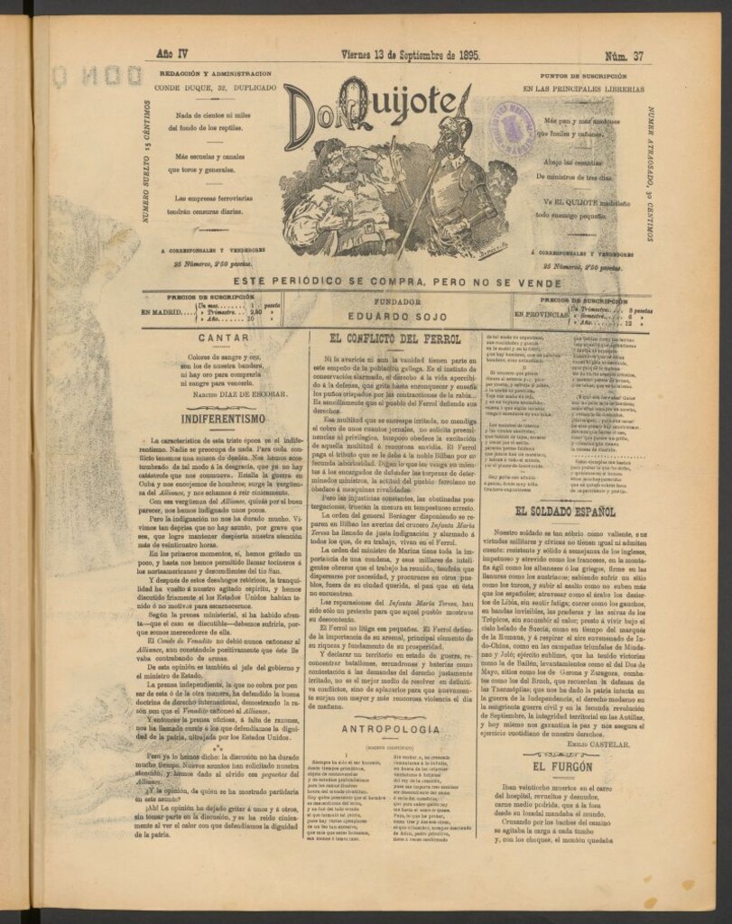 Miniatura de Don Quijote (Madrid) del 13 de septiembre de 1895