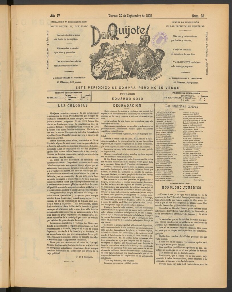 Miniatura de Don Quijote (Madrid) del 20 de septiembre de 1895