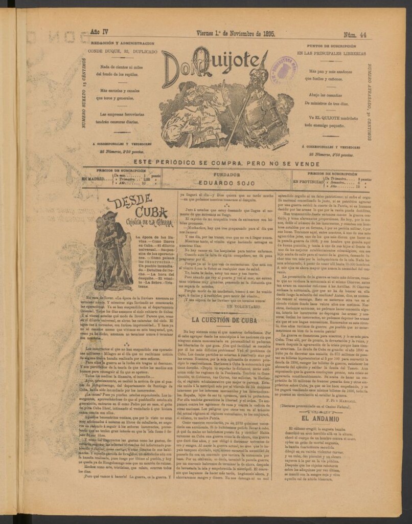 Miniatura de Don Quijote (Madrid) del 1 de noviembre de 1895