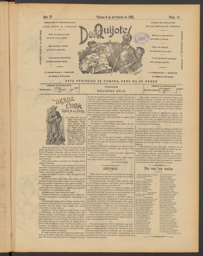 Miniatura de Don Quijote (Madrid) del 8 de noviembre de 1895