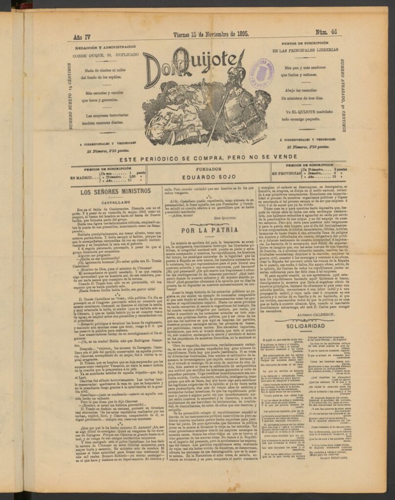 Miniatura de Don Quijote (Madrid) del 15 de noviembre de 1895