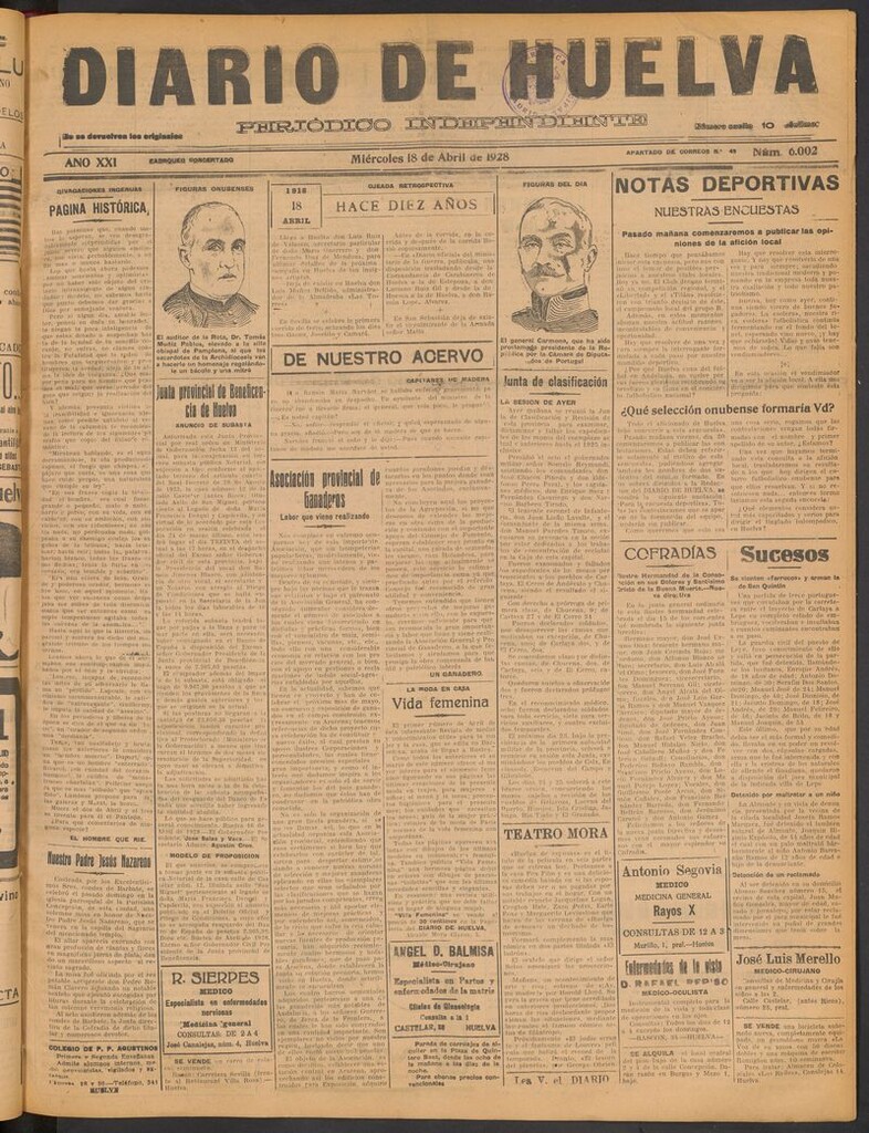 Miniatura de Diario de Huelva : periódico independiente del 18 de abril de 1928