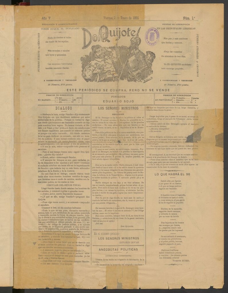 Miniatura de Don Quijote (Madrid) del 3 de enero de 1896