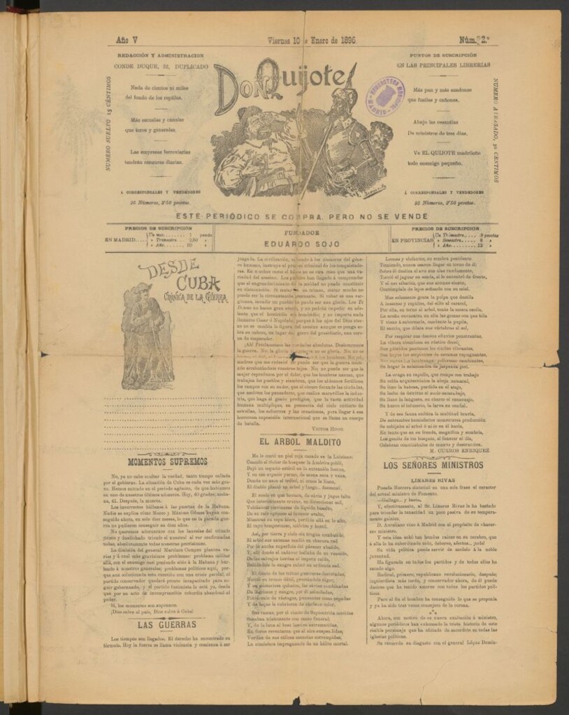 Miniatura de Don Quijote (Madrid) del 10 de enero de 1896