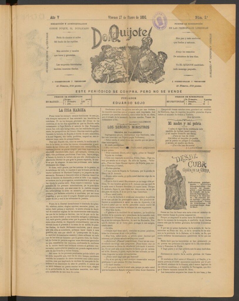 Miniatura de Don Quijote (Madrid) del 17 de enero de 1896