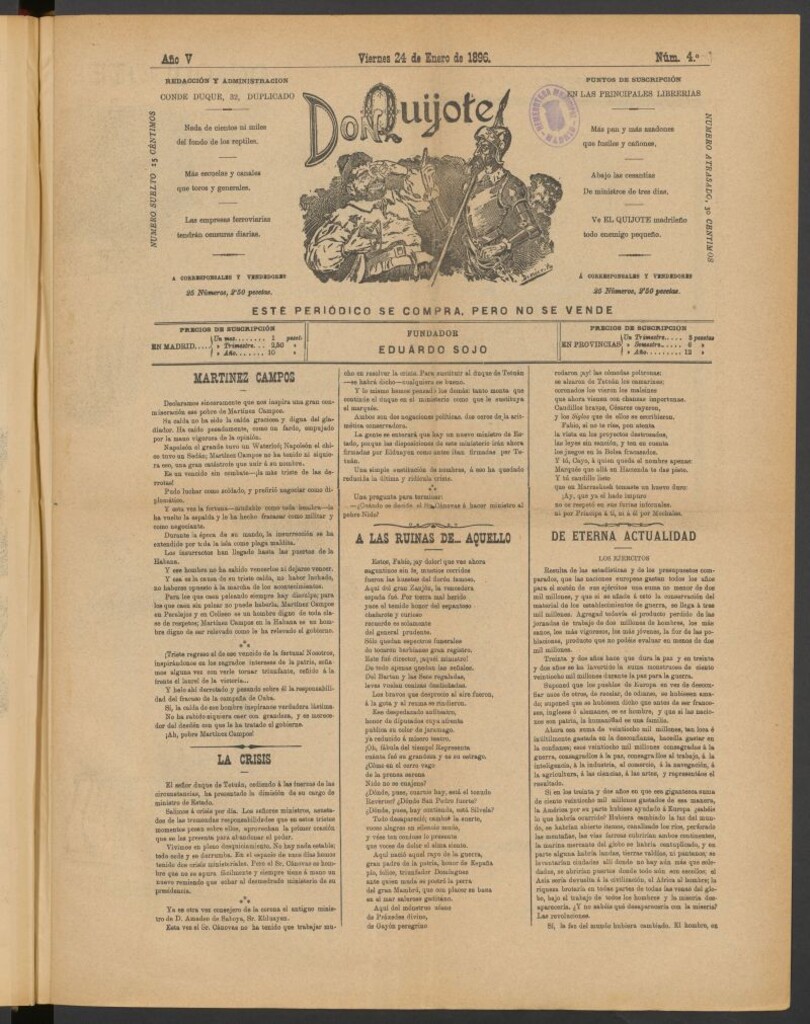Miniatura de Don Quijote (Madrid) del 24 de enero de 1896
