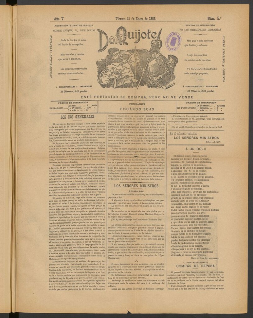 Miniatura de Don Quijote (Madrid) del 31 de enero de 1896