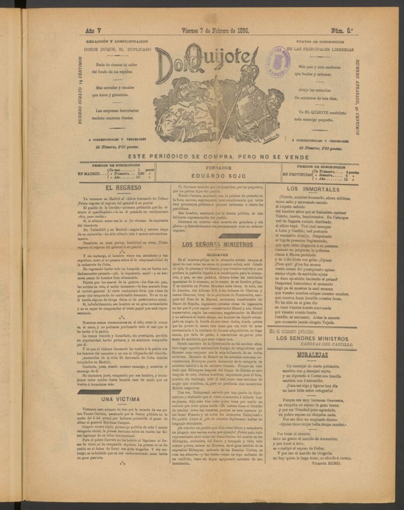 Miniatura de Don Quijote (Madrid) del 7 de febrero de 1896